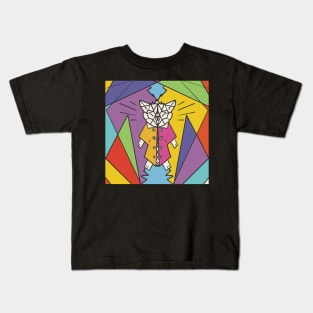 Geometric shape crazy mad cat Kids T-Shirt